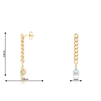 14 Ayar Sarı Altın Damla Taşlı Zincir Küpe