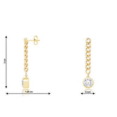 14 Ayar Sarı Altın Sallantılı Zincir Küpe