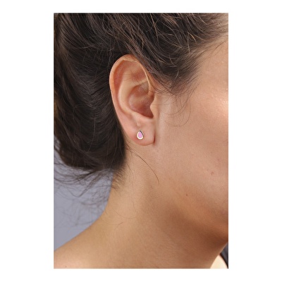 14 Ayar Sarı Altın Mor Mineli Damla Küpe