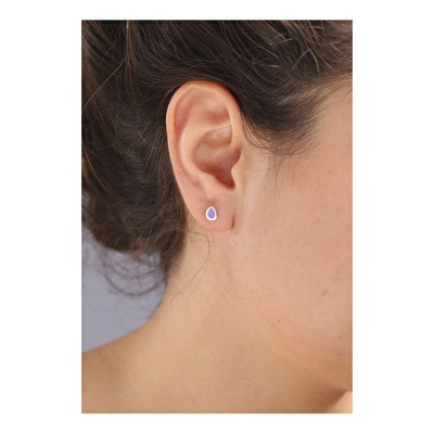 14 Ayar Sarı Altın Mor Mineli Damla Küpe