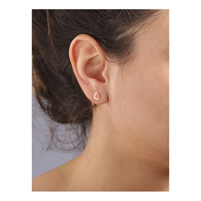 14 Ayar Sarı Altın Turuncu Mineli Damla Küpe