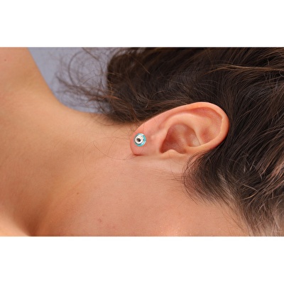 14 Ayar Sarı Altın Mavi Mineli Göz Küpe