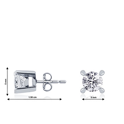 14 Ayar Beyaz Altın Tektaş Küpe