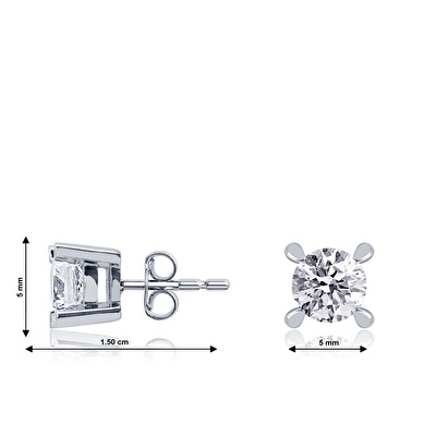 14 Ayar Beyaz Altın Tektaş Küpe