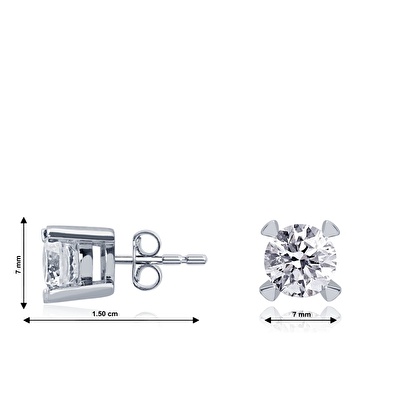 14 Ayar Beyaz Altın Tektaş Küpe