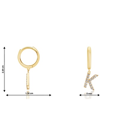 14 Ayar Sarı Altın K Harf Küpe