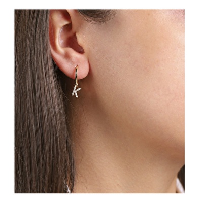 14 Ayar Sarı Altın K Harf Küpe