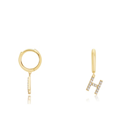 14 Ayar Sarı Altın H Harf Küpe