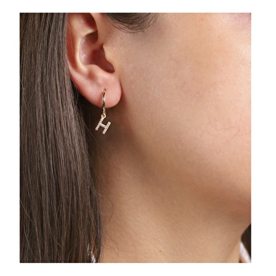 14 Ayar Sarı Altın H Harf Küpe