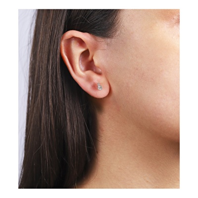 14 Ayar Beyaz Altın Tektaş Küpe