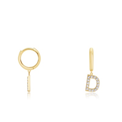 14 Ayar Sarı Altın D Harf Küpe