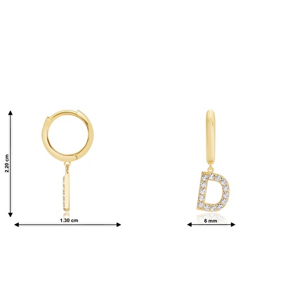 14 Ayar Sarı Altın D Harf Küpe