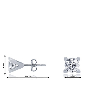 8 Ayar Beyaz Altın Tektaş Küpe