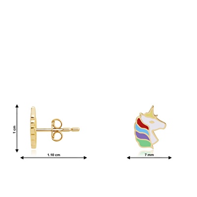 14 Ayar Sarı Altın Unicorn Küpe