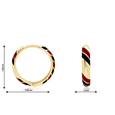 14 Ayar Sarı Altın Kırmızı Mineli Halka Küpe