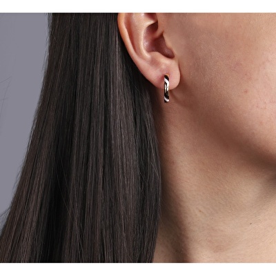 14 Ayar Sarı Altın Beyaz Mineli Halka Küpe