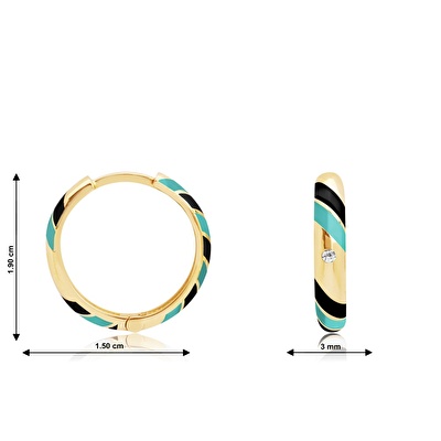 14 Ayar Sarı Altın Yeşil Mineli Halka Küpe