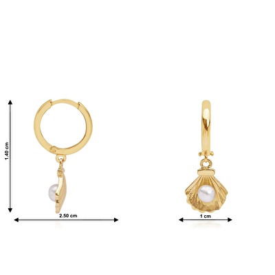 14 Ayar Sarı Altın İnci İstiridye Küpe