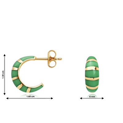 14 Ayar Sarı Altın Yeşil Mineli Halka Küpe