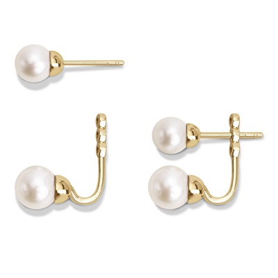 14 Ayar Sarı Altın İnci Küpe