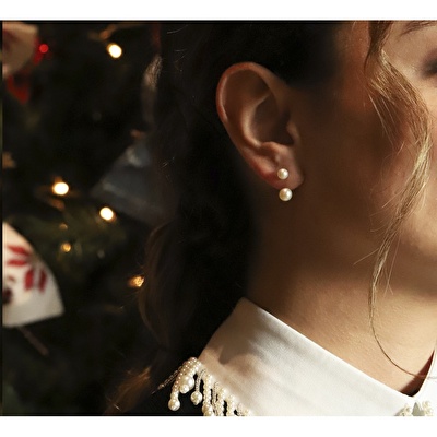 14 Ayar Sarı Altın İnci Küpe