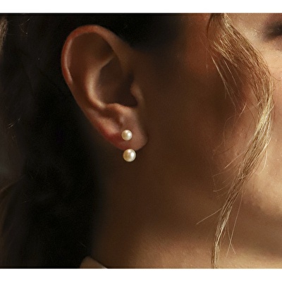 14 Ayar Sarı Altın İnci Küpe