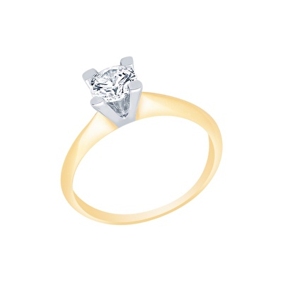 14 Ayar Sarı-Beyaz Altın Tektaş Yüzük