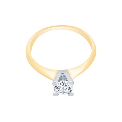 14 Ayar Sarı-Beyaz Altın Tektaş Yüzük