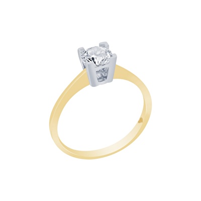 14 Ayar Sarı-Beyaz Altın Tektaş Yüzük