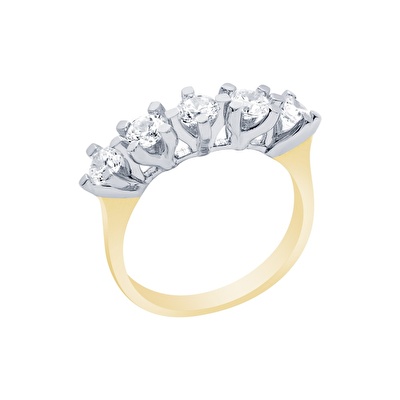 14 Ayar Sarı-Beyaz Altın Beştaş Yüzük