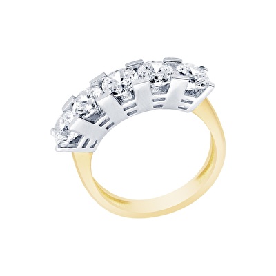 14 Ayar Sarı-Beyaz Altın Beştaş Yüzük