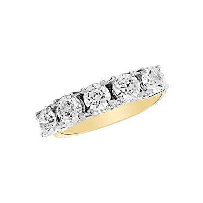 14 Ayar Sarı-Beyaz Altın Beştaş Yüzük