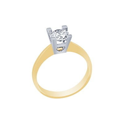 14 Ayar Sarı-Beyaz Altın Tektaş Yüzük