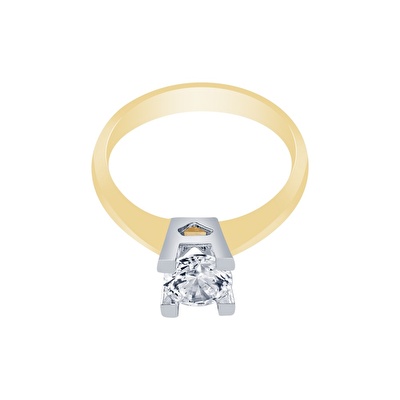 14 Ayar Sarı-Beyaz Altın Tektaş Yüzük