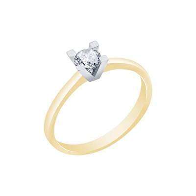 14 Ayar Sarı-Beyaz Altın Tektaş Yüzük