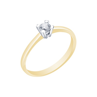 14 Ayar Sarı-Beyaz Altın Tektaş Yüzük