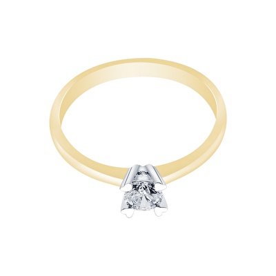 14 Ayar Sarı-Beyaz Altın Tektaş Yüzük