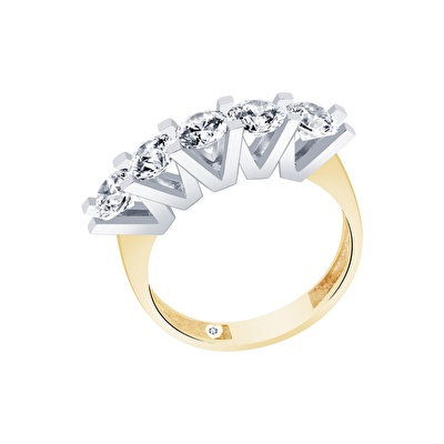 14 Ayar Sarı-Beyaz Altın Beştaş Yüzük