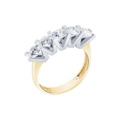 14 Ayar Sarı-Beyaz Altın Beştaş Yüzük