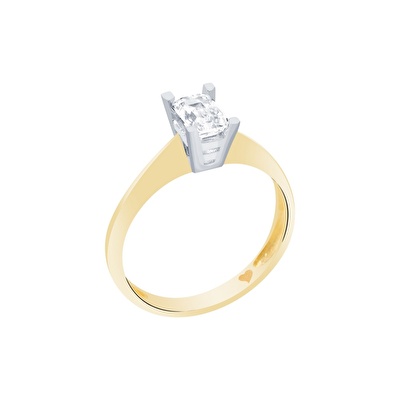 14 Ayar Sarı-Beyaz Altın Tektaş Yüzük