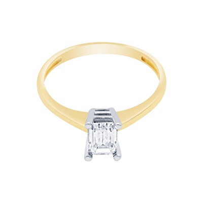 14 Ayar Sarı-Beyaz Altın Tektaş Yüzük