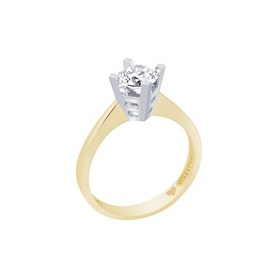 14 Ayar Sarı-Beyaz Altın Tektaş Yüzük