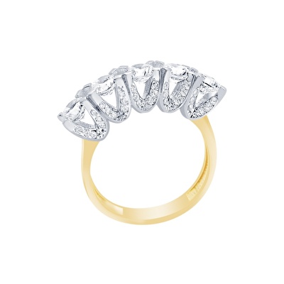 14 Ayar Sarı-Beyaz Altın Beştaş Yüzük