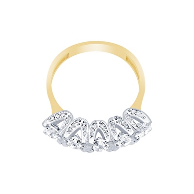 14 Ayar Sarı-Beyaz Altın Beştaş Yüzük