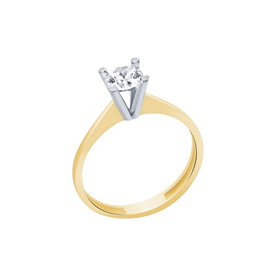 14 Ayar Sarı-Beyaz Altın Tektaş Yüzük