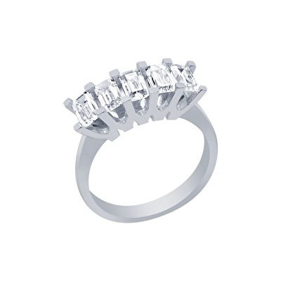 14 Ayar Beyaz Altın Beştaş Yüzük