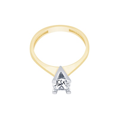 14 Ayar Sarı-Beyaz Altın Tektaş Yüzük