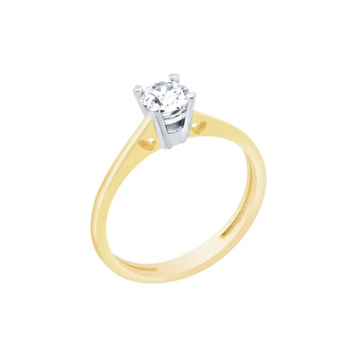 14 Ayar Sarı-Beyaz Altın Tektaş Yüzük