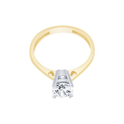 14 Ayar Sarı-Beyaz Altın Tektaş Yüzük