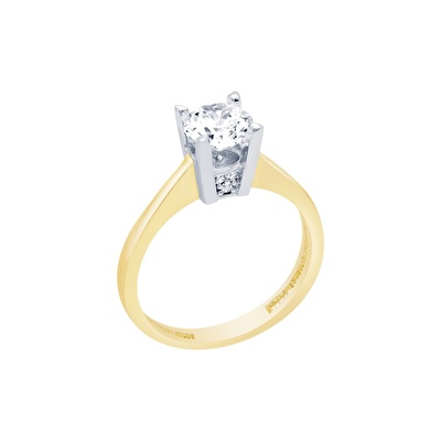 14 Ayar Sarı-Beyaz Altın Tektaş Yüzük